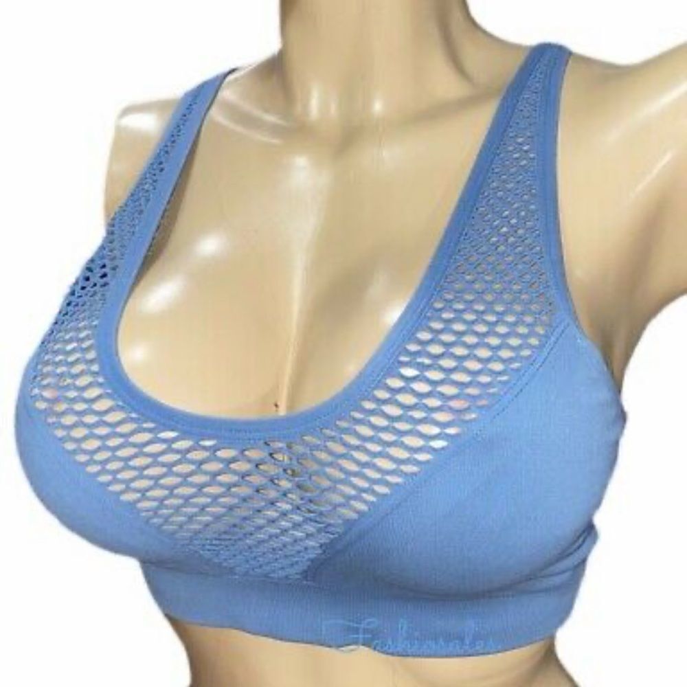 Victoria’s Secret Seamless Comfort Sexy fishnet Front Unlined sport bra Blue L